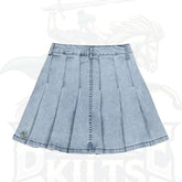 Trendy High-Waisted Elastic Light Blue Pleated Skirt